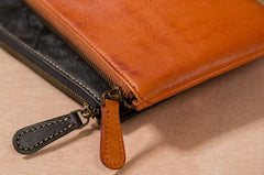 Leather Mens Slim Clutch Wristlet Bag Zipper Clutch for Men