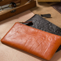 Leather Mens Slim Clutch Wristlet Bag Zipper Clutch for Men