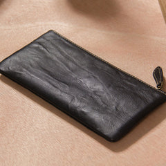 Leather Mens Slim Clutch Wristlet Bag Zipper Clutch for Men