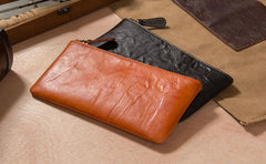 Leather Mens Slim Clutch Wristlet Bag Zipper Clutch for Men