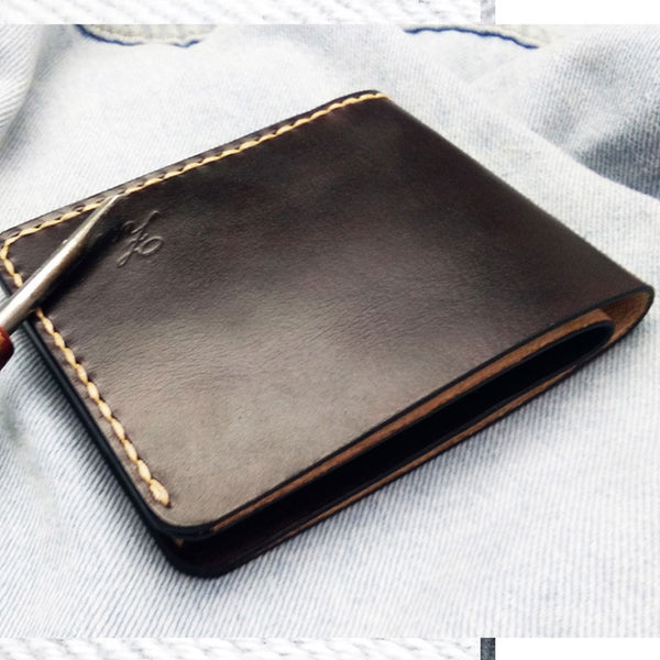 Leather Mens Slim Coffee Front Pocket Bifold Small Wallets Card Wallet for Men - iwalletsmen