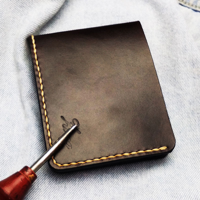 Leather Mens Slim Coffee Front Pocket Bifold Small Wallets Card Wallet for Men - iwalletsmen