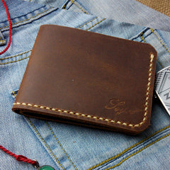 Leather Mens Slim Front Pocket Bifold Brown Small Wallets Card Wallet for Men - iwalletsmen