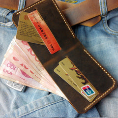 Leather Mens Slim Front Pocket Bifold Brown Small Wallets Card Wallet for Men - iwalletsmen