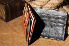 Leather Mens Slim Front Pocket Wallet Card Wallet Black Card Wallet for Men