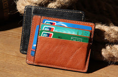 Leather Mens Slim Front Pocket Wallet Card Wallet Black Card Wallet for Men
