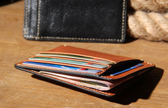 Leather Mens Slim Front Pocket Wallet Card Wallet Black Card Wallet for Men