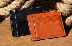 Leather Mens Slim Front Pocket Wallet Card Wallet Black Card Wallet for Men