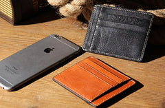 Leather Mens Slim Front Pocket Wallet Card Wallet Black Card Wallet for Men