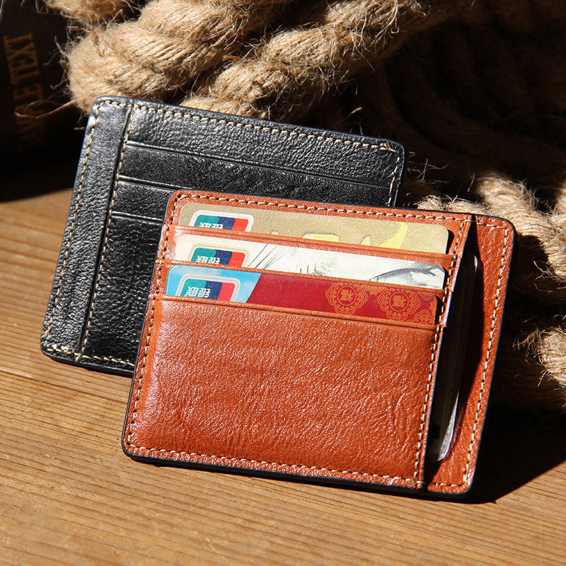 Leather Mens Slim Front Pocket Wallet Card Wallet Black Card