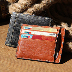 Leather Mens Slim Front Pocket Wallet Card Wallet Black Card Wallet for Men