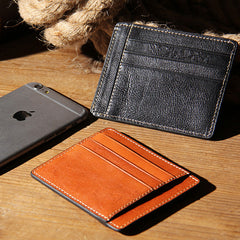 Leather Mens Slim Front Pocket Wallet Card Wallet Black Card Wallet for Men