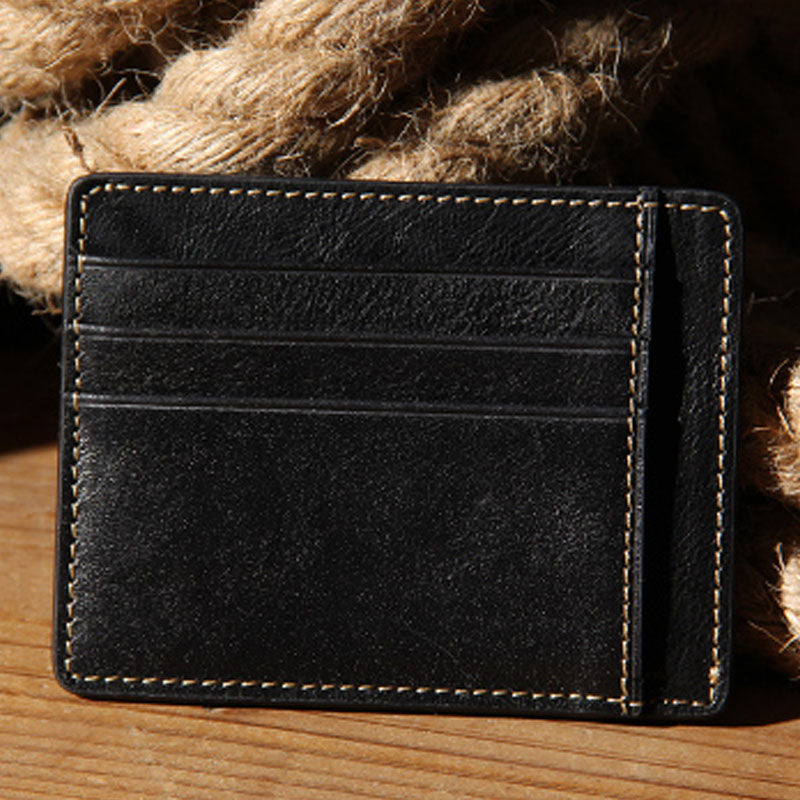 Leather Mens Slim Front Pocket Wallet Card Wallet Black Card Wallet for Men
