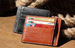 Leather Mens Slim Front Pocket Wallet Card Wallet Black Card Wallet for Men