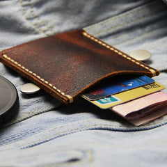 Leather Mens Slim Front Pocket Wallets Coffee Leather Cards Wallet for Men - iwalletsmen