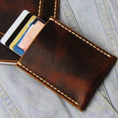 Leather Mens Slim Front Pocket Wallets Coffee Leather Cards Wallet for Men - iwalletsmen