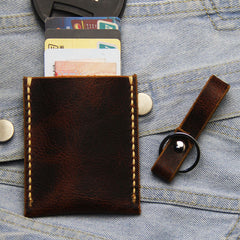 Leather Mens Slim Front Pocket Wallets Coffee Leather Cards Wallet for Men - iwalletsmen