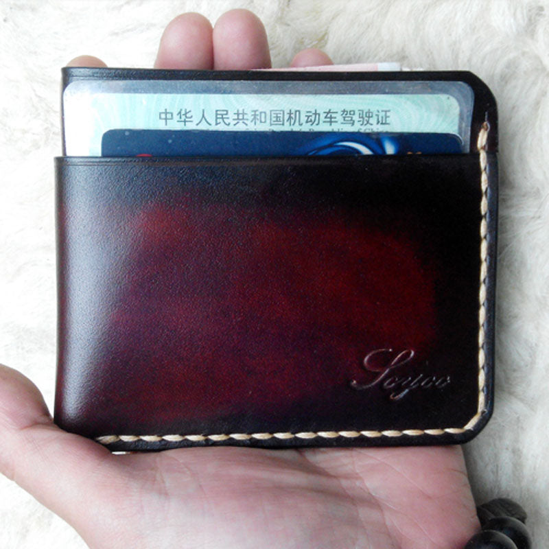 Leather Mens Slim Front Pocket Wallets Dark Brown Leather Cards Wallet for Men - iwalletsmen