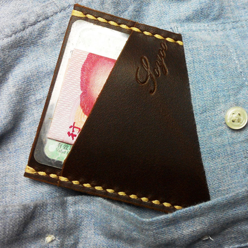 Leather Mens Slim Front Pocket Wallets Dark Brown Leather Cards Wallet for Men - iwalletsmen