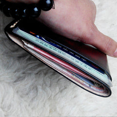 Leather Mens Slim Front Pocket Wallets Dark Brown Leather Cards Wallet for Men - iwalletsmen