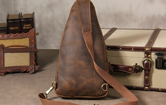 Leather Mens Sling Bag Cool Crossbody Bag Brown Chest Bag for men