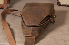 Leather Mens Sling Bag Cool Crossbody Bag Brown Chest Bag for men