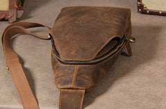 Leather Mens Sling Bag Cool Crossbody Bag Brown Chest Bag for men