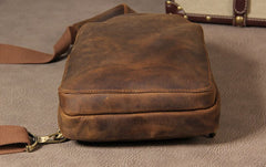 Leather Mens Sling Bag Cool Crossbody Bag Brown Chest Bag for men