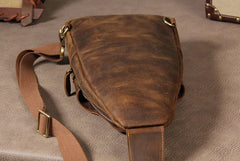 Leather Mens Sling Bag Cool Crossbody Bag Brown Chest Bag for men