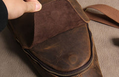 Leather Mens Sling Bag Cool Crossbody Bag Brown Chest Bag for men