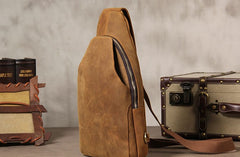 Leather Mens Sling Bag Cool Crossbody Bag Brown Chest Bag for men