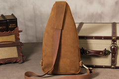 Leather Mens Sling Bag Cool Crossbody Bag Brown Chest Bag for men