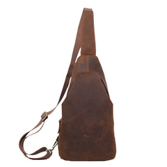 Leather Mens Sling Bag Cool Crossbody Bag Brown Chest Bag for men