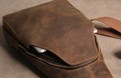 Leather Mens Sling Bag Cool Crossbody Bag Brown Chest Bag for men