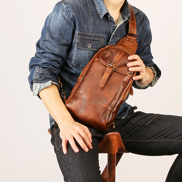 Leather Mens Sling Bag Sling Shoulder Bag Sling Backpack for men - iwalletsmen