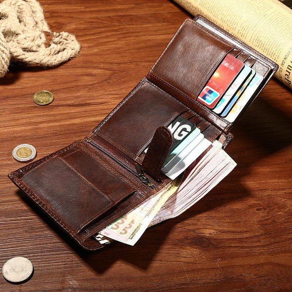 Leather Mens Small Wallet Slim Trifold Vintage Wallet for Mens - iwalletsmen