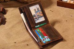 Leather Mens Vintage Leather Wallet Men Small Wallets Bifold for Men