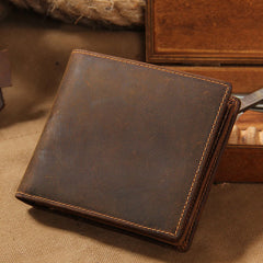 Leather Mens Vintage Leather Wallet Men Small Wallets Bifold for Men