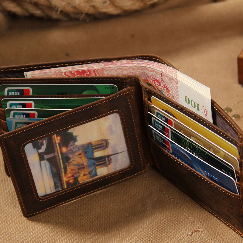 Leather Mens Vintage Leather Wallet Men Small Wallets Bifold for Men