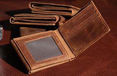 Leather Mens Vintage Leather Wallet Men Small Wallets Trifold for Men