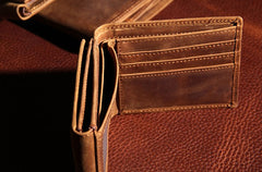 Leather Mens Vintage Leather Wallet Men Small Wallets Trifold for Men