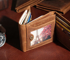 Leather Mens Vintage Leather Wallet Men Small Wallets Trifold for Men