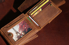 Leather Mens Vintage Leather Wallet Men Small Wallets Trifold for Men