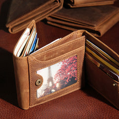 Leather Mens Vintage Leather Wallet Men Small Wallets Trifold for Men