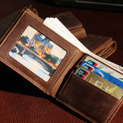 Leather Mens Vintage Leather Wallet Men Small Wallets Trifold for Men