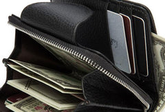 Leather Mens Wallet billfold Zipper Bifold Wallet Vintage Wallet for Men - iwalletsmen