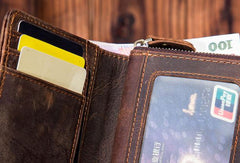 Leather Mens Wallet billfold Zipper Bifold Wallet Vintage Wallet for Men - iwalletsmen