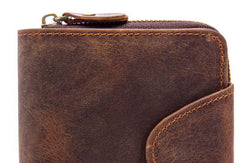 Leather Mens Wallet billfold Zipper Bifold Wallet Vintage Wallet for Men - iwalletsmen