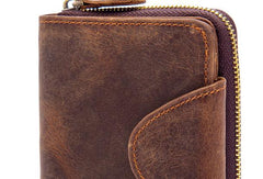 Leather Mens Wallet billfold Zipper Bifold Wallet Vintage Wallet for Men - iwalletsmen