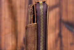 Leather Mens Wallet billfold Zipper Bifold Wallet Vintage Wallet for Men - iwalletsmen